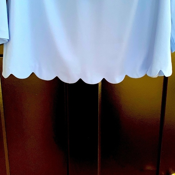 Talbots Blue Blouse w/Criss Cross detailing on Front, Scalloped Hem. Size M - Picture 3 of 9